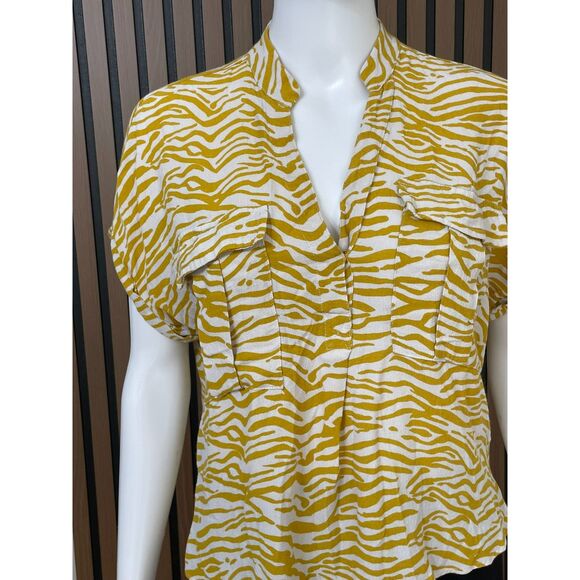 Anthropologie Maeve Women's XS Yellow Shirt Viscose Zebra Print Utility Coastal - Picture 3 of 10